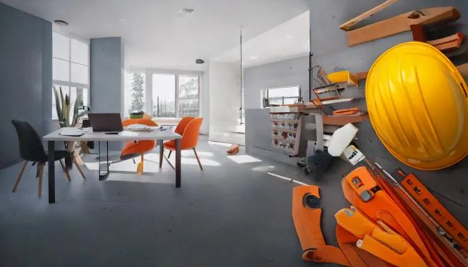 A home mid-renovation, tools and materials laid out